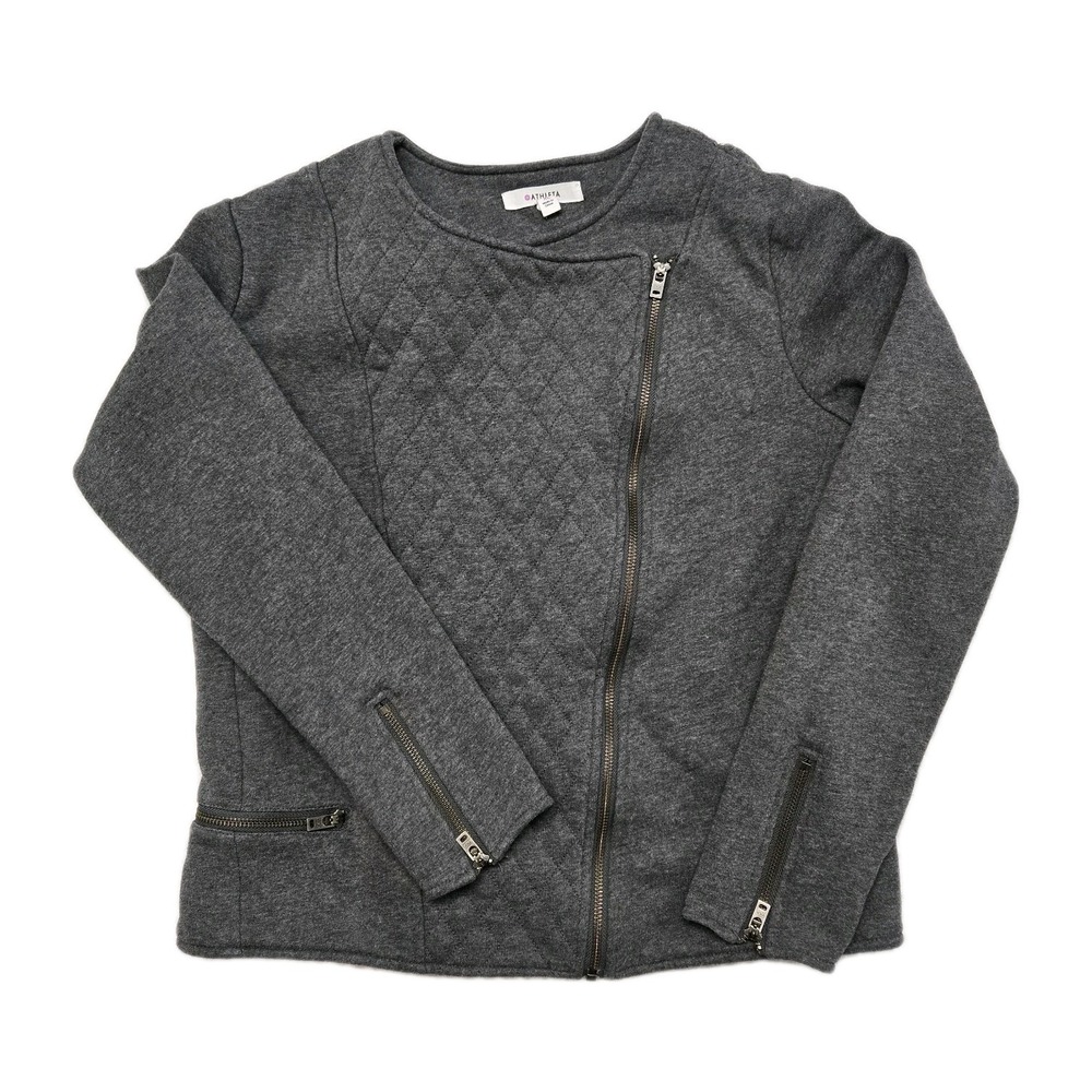Athleta Cotton‎ Moto Jacket Belvedere Quilted Asymmetrical Zipper Grey Womens XL